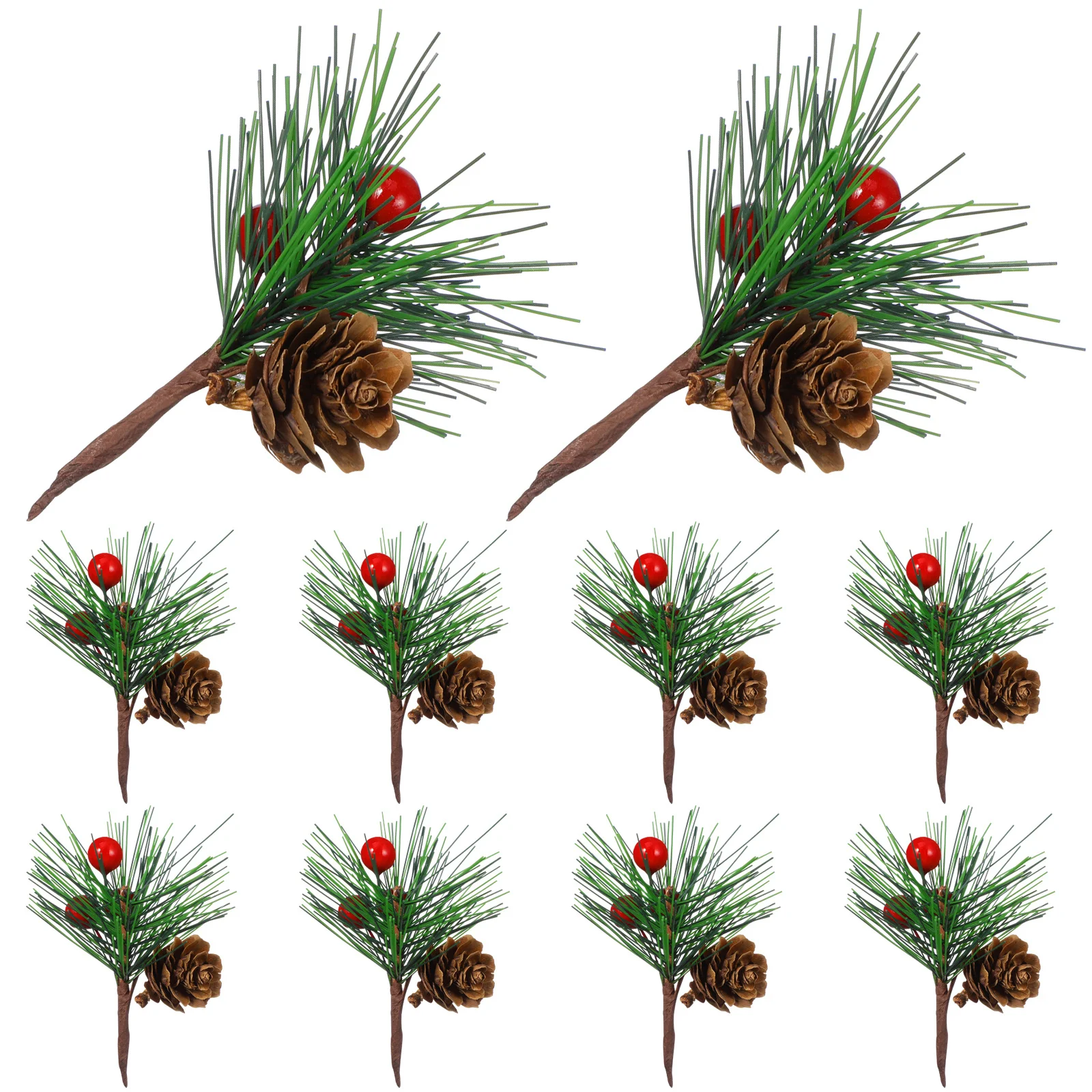 

10Pcs Christmas Pine Picks Artificial Red Berries Pine Cone Xmas Vase Filler Decorations Holiday Floral Centerpiece