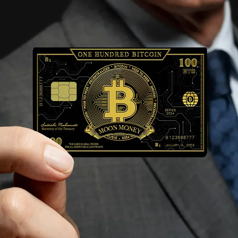 Moon Money Exquisite Gold Bitcoin Card Sticker Small Chip Credit Cards Cover Case Film Skin Sticker Bank Card ID Decor Decal