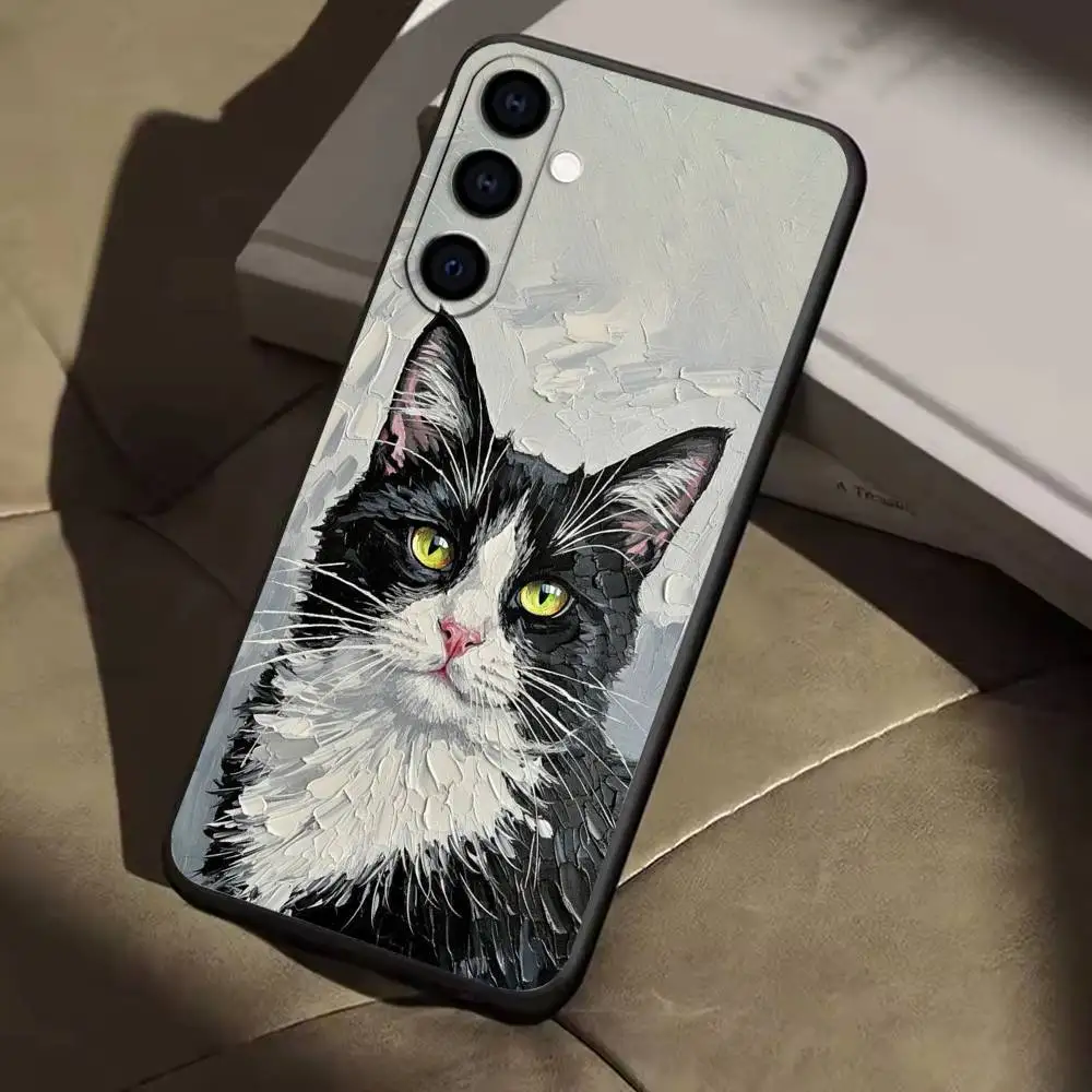 ภาพวาดสีน้ำมันแมวเคสโทรศัพท์สำหรับซัมซุงกาแล็คซี่ A91,80,73,72,71,53,52,32,31,22,21s,20,เคสสีดำนุ่ม