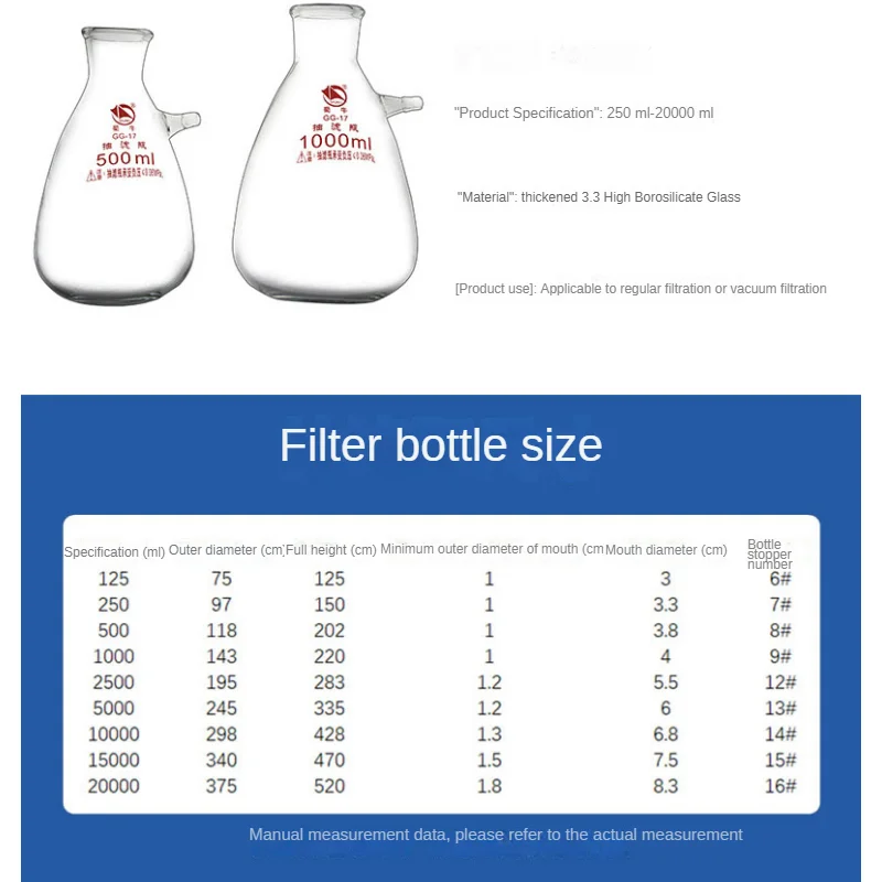 Imagem -05 - Garrafas de Filtro de Sucção de Vidro de Laboratório Acessório de Bicas Superiores Frasco com Braço Lateral Filtração de Laboratório 5l