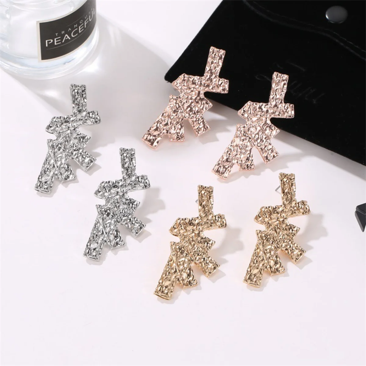 1$ Free Postage 2023Frosted Irregular Geometric Earrings Trend Street Beat Rectangular Stitching Ear Accessories Cheap Wholesale