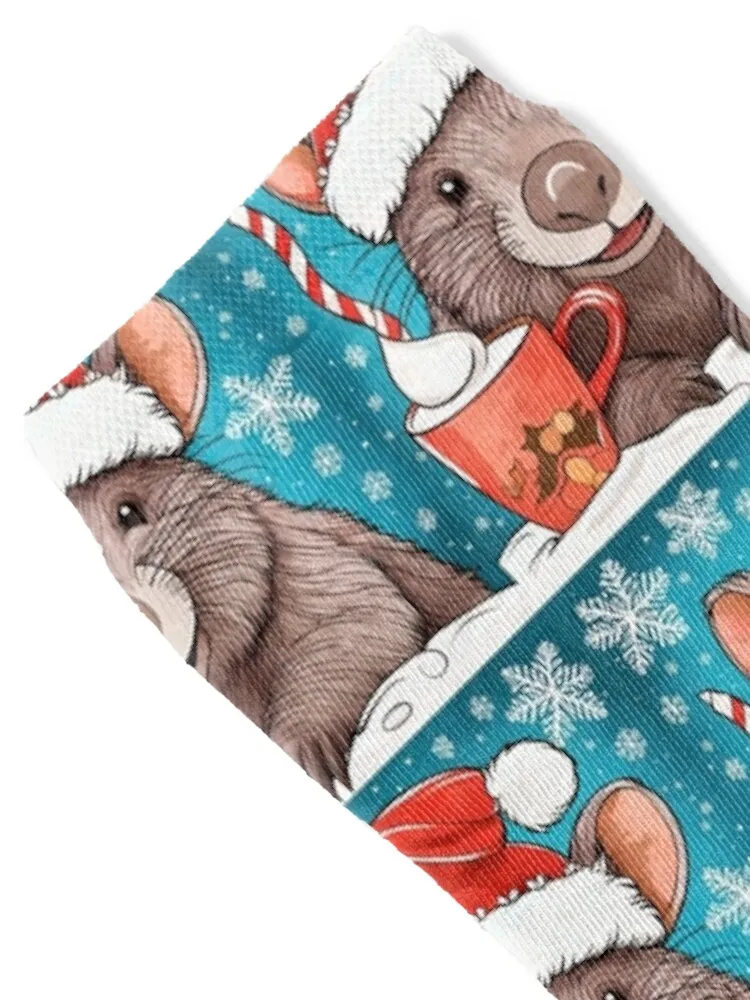 Cute Wombat Christmas with Hot Cocoa Socks luxury socks cartoon socks heated socks Men's Socks Luxury Women's