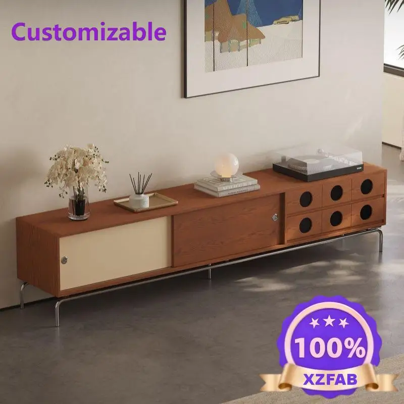 Factory Direct 2026 Medieval style color matching solid wood TV cabinet Nordic home retro small apartment living room storage