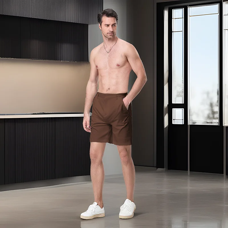 Pantalones cortos de lino ligeros para hombre con cintura elástica y bolsillos Pantalones cortos de verano transpirables informales hasta la rodilla