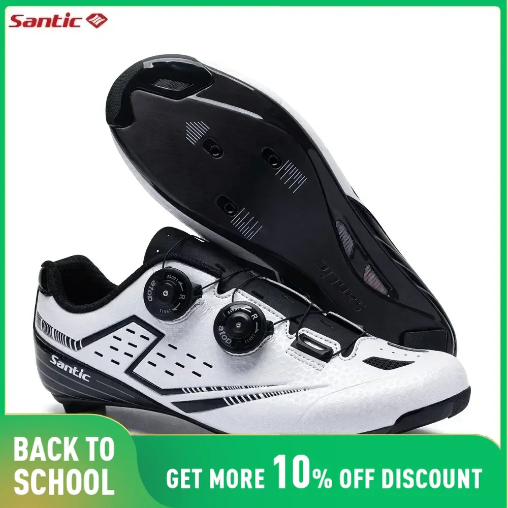 

Santic Carbon Fiber Sole Cycling Lock Shoes Outdoor Road Riding Bicycle Sneakers Adjustable Auto-Lock Lace Road Racing Shoes