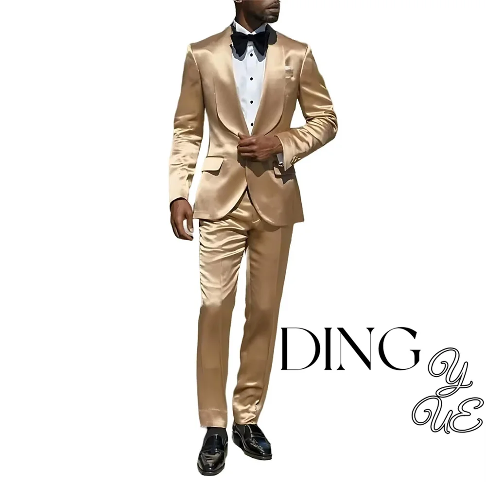 Mens Suit 2 Piece Satin for Men Prom Party Shiny Wedding Tuxedo Suit One Button Dinner Jacket Pants Set traje de hombre elegante