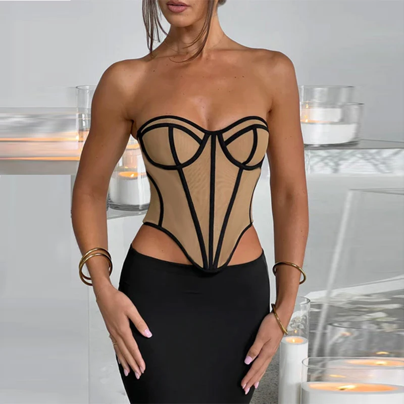 Elegant Women Stitching Corsets Bustiers Irregular Crown Girdle Slimming Waist Low-cut Corset Tops Curve Shaper Modeling Summer