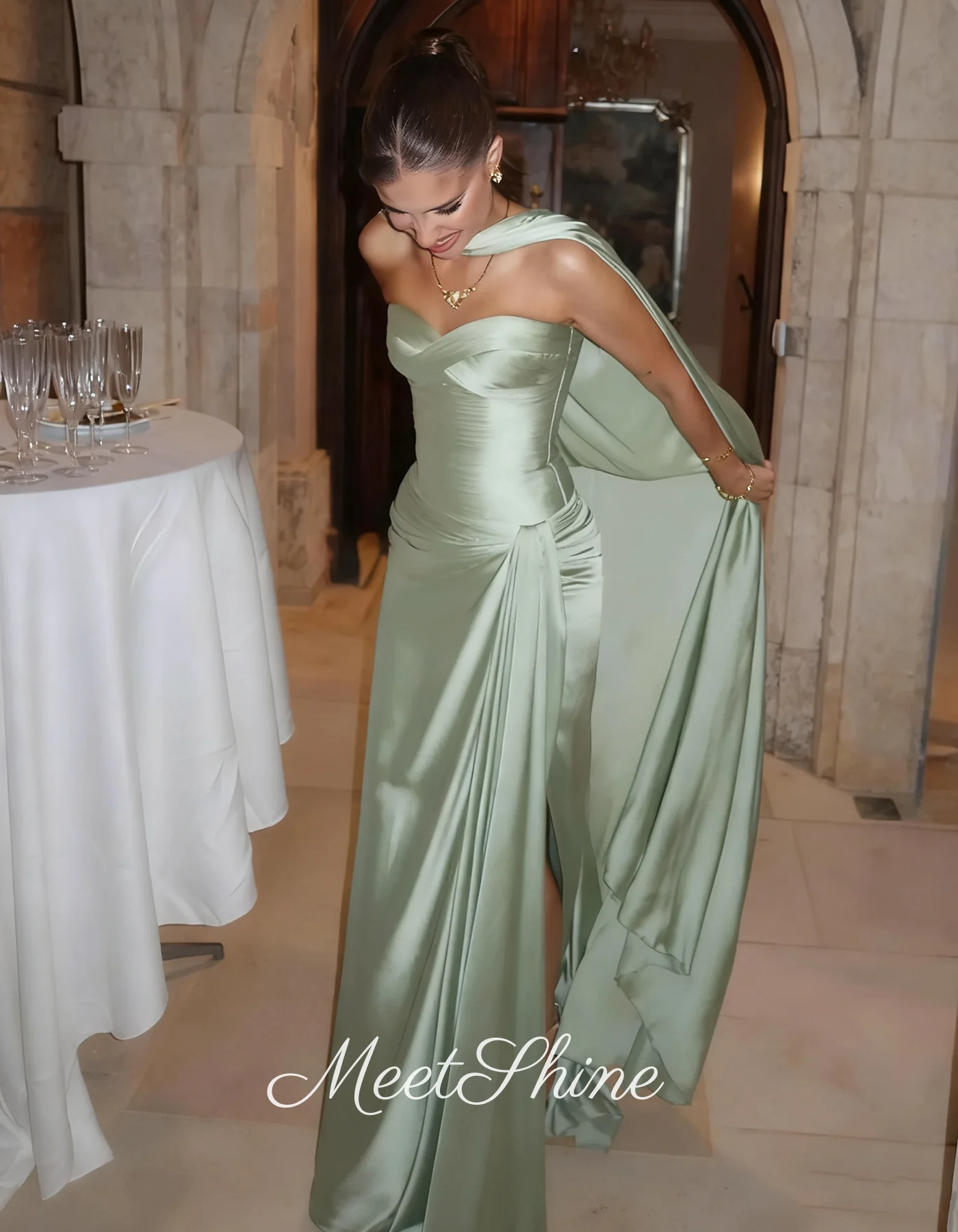 Robe de soirée moderne plissée en forme de cœur, fente latérale, en Satin vert sauge, robes de bal personnalisées pour femmes, robe d'occasion formelle