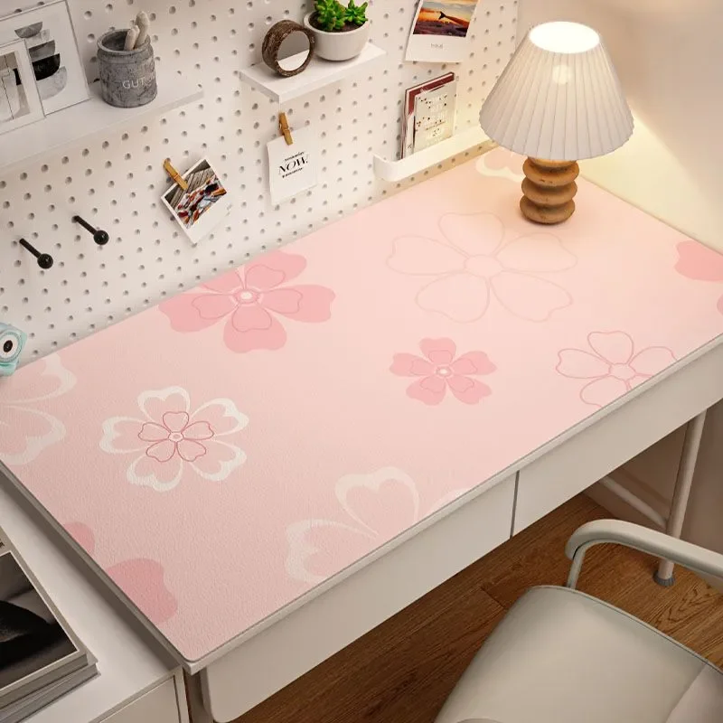 Leather Desk Pad Protector Pink Blue Red Flower Y2K Colorful Mouse Pad Office Desk Mat Waterproof Non-Slip PU Desk Blotter Pad