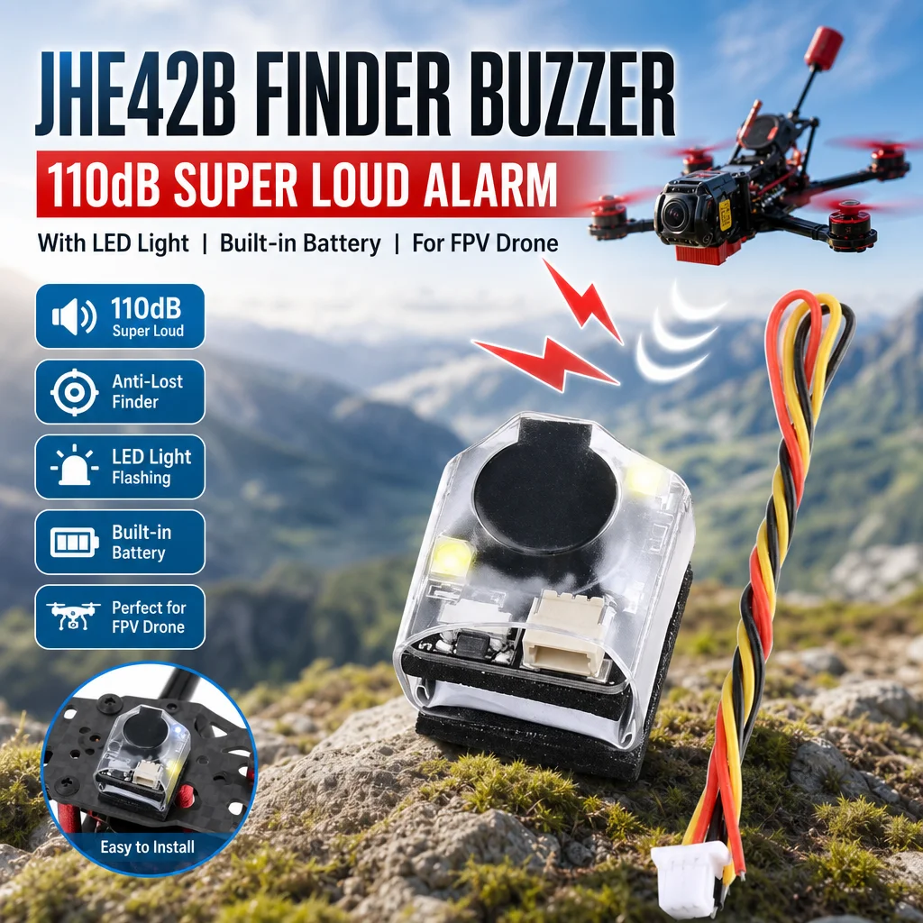 JHE42B Finder Buzzer 110dB – Super Loud Anti-Lost Alarm with LED Light for FPV Drone (Built-in Battery)