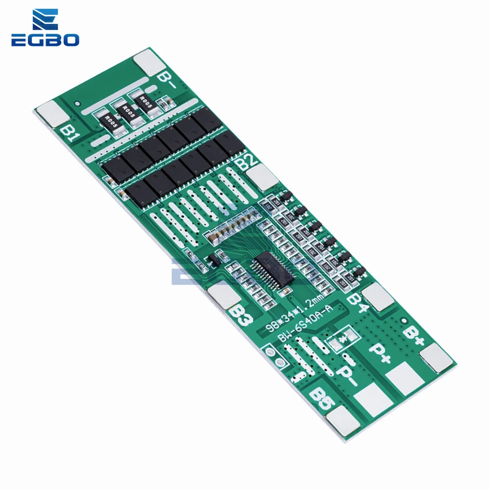 6S 40A 12mos 24V 18650 Li-Ion Lithium Battery Protect Board Solar Lighting Bms Pcb With Balance For Ebike Scooter