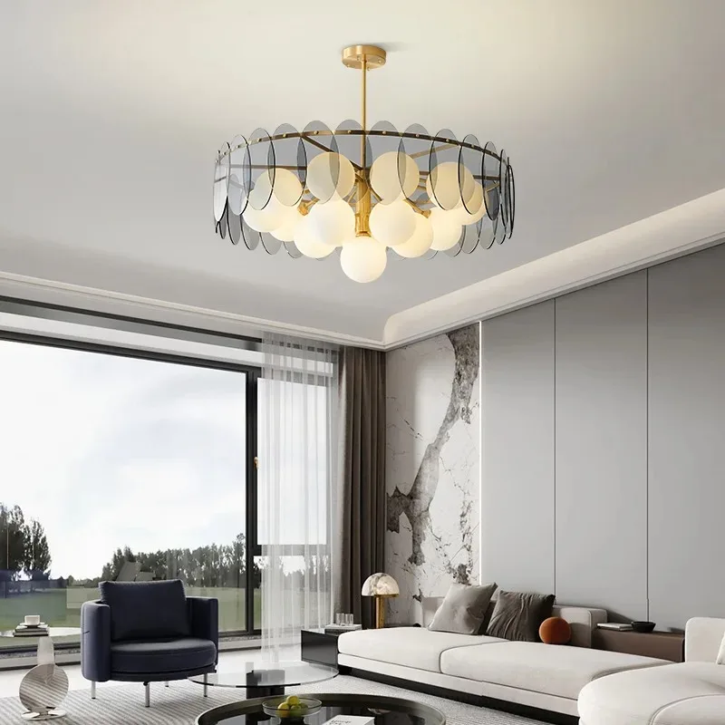 Nordic Smoked Glass Ceiling Light art white bubbles lamp for living room hall creative glass spherical magic bean hanging lights