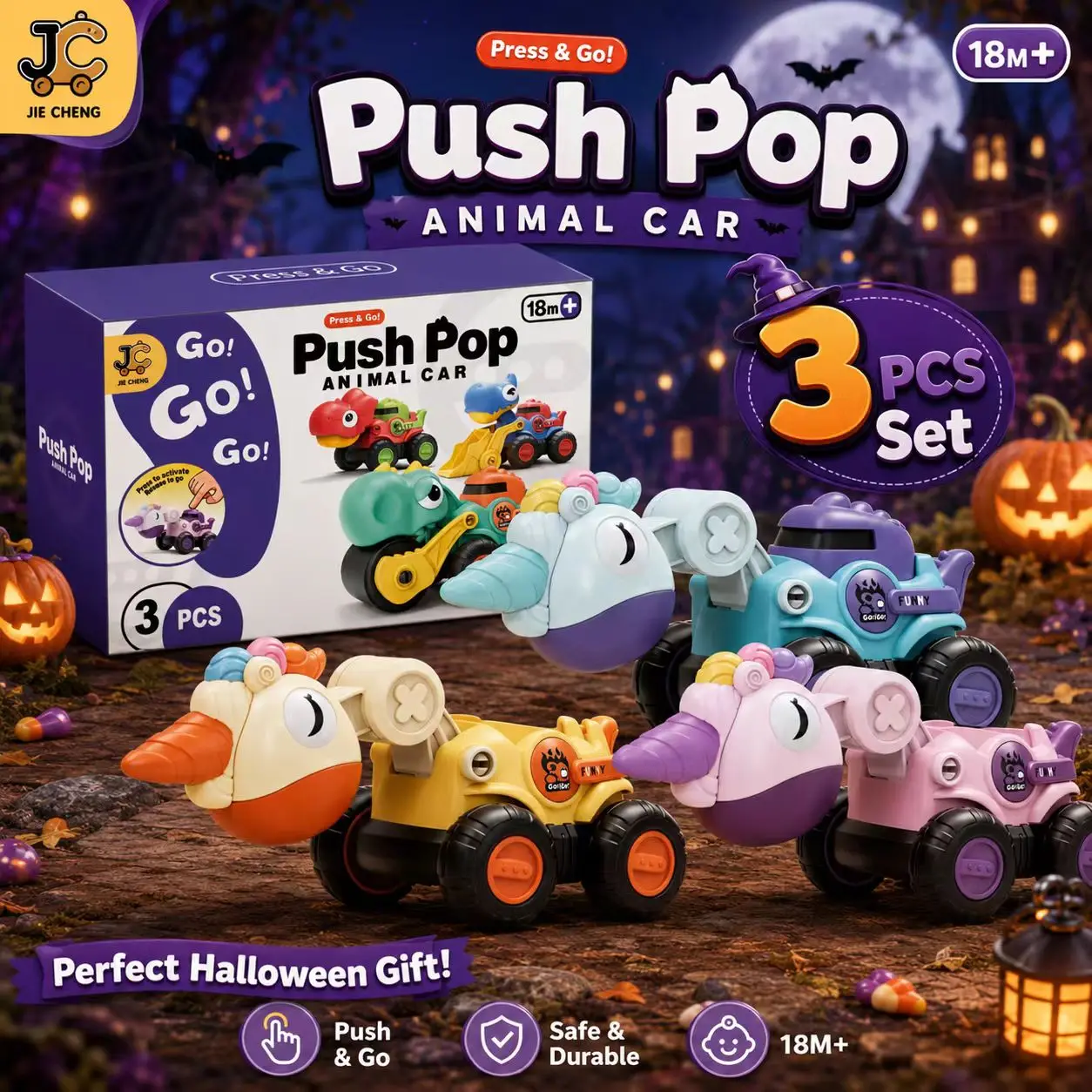 3Pcs Unicorn Dinosaur Inertia Toy Cars Set Battery-Free Press Type Durable Indoor Outdoor Play Perfect Holiday Gift for Kids
