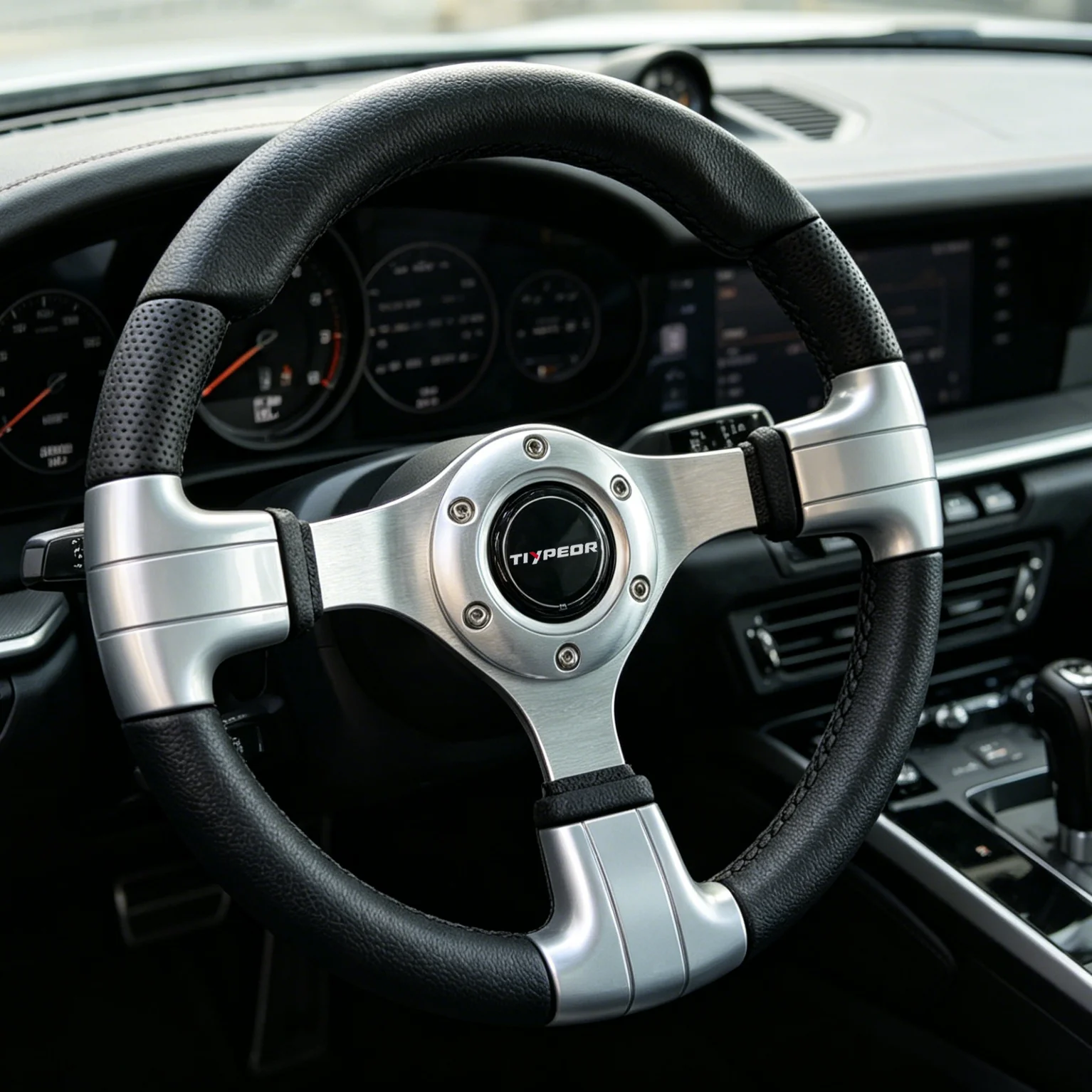 TIYPEOR Flat-panel Modified Car Steering Wheel 320mm PVC Aluminum Alloy Sports Steering Wheel For Drag Racing Rally Race