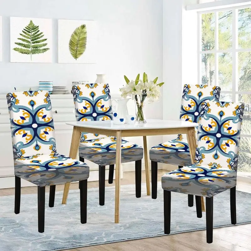 

Чехол для обеденного стула с плоским принтом, симметричным декоративным узором, многоразовый, моющийся, защитный чехол для домашнего обеденного стула.