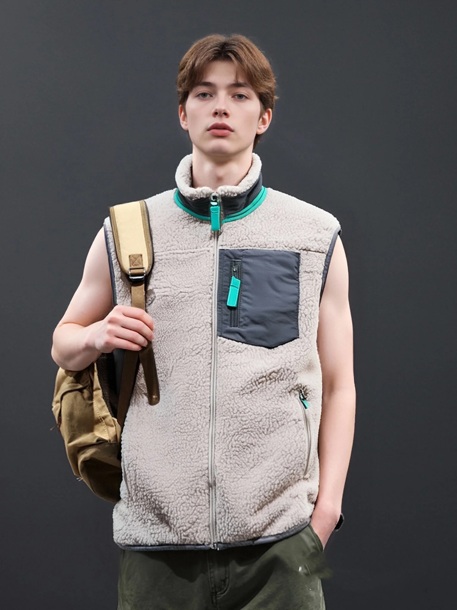 

Men's And Women's 25SS Baqia Tower American Lamb Velvet Vest Casual Warm Outerwear Fce Lined Youth Trendy Winter Jaet