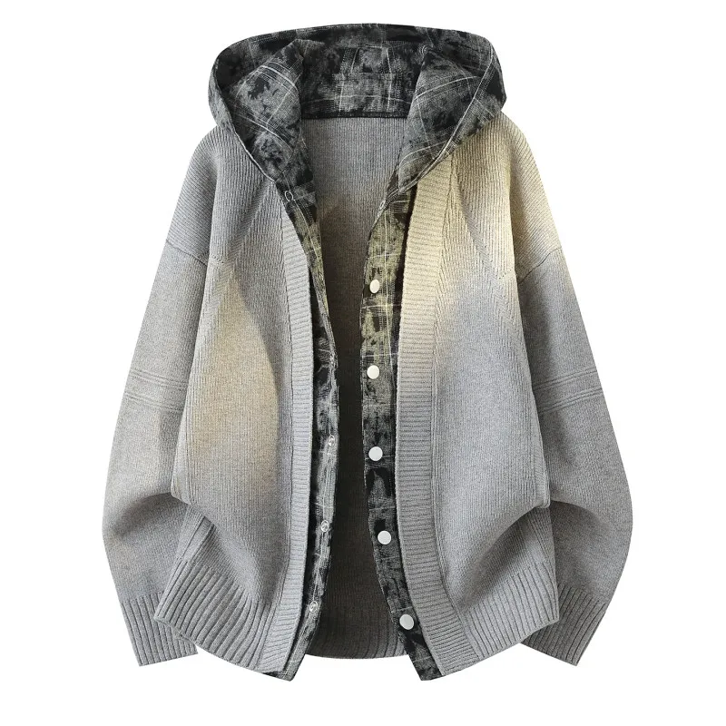 

Весенний повседневный универсальный кардиган с капюшоном, имитация двухслойности, модный теплый верхний слой, мужская верхняя одежда из дышащего полиэстера