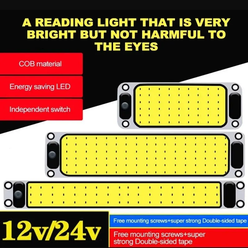 LED 12-24V Car Reading LED Night Strip Light Interior Light Ceiling Lamp with On Off Switch for Van Lorry Truck Camper Boat