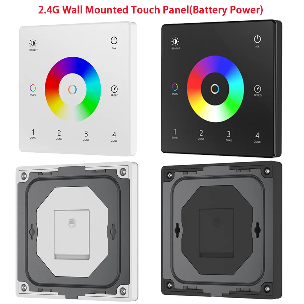 DC12V-24V Tuya WIFI 2.4G RF LED Controller RGB/RGBW/RGBCCT LED Strip Dimmer 4-zone Glass Panel Remote Control for Alexa Google