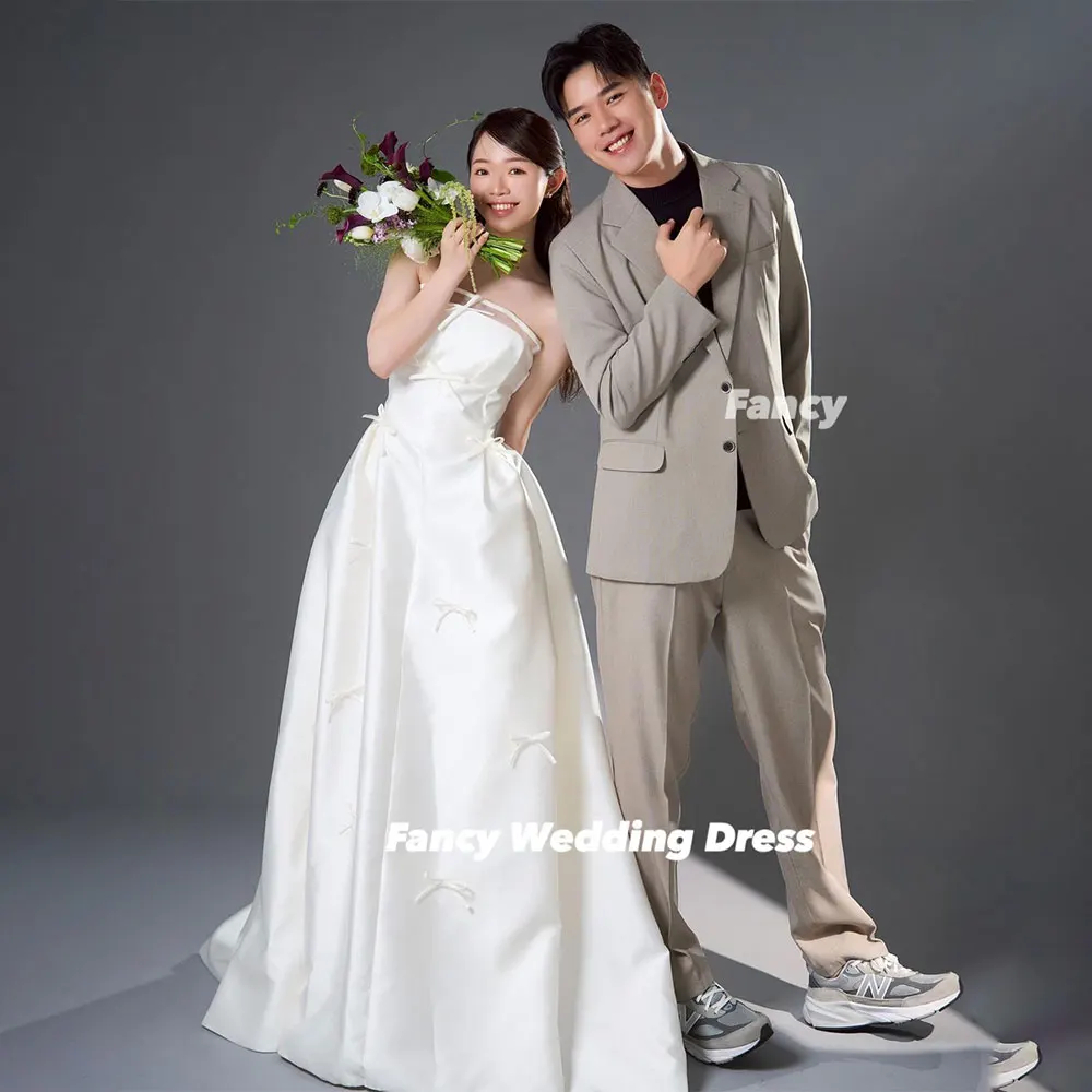 Fancy Simple Bow Strapless Wedding Dress A Line Sleeveless Bridal Gown Sleeveless Soft Satin Evening Party Dresses Customized