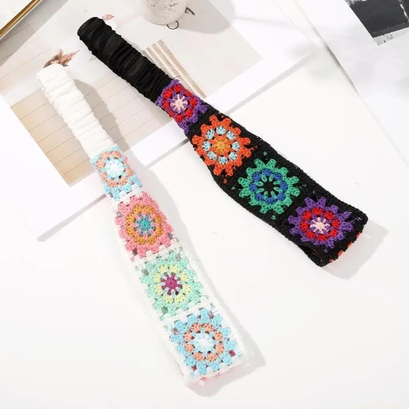 31BF Ethnic Women Hollow Flower Hairband Outdoor Camping Photo Crochet Hairband Spring Summer Headband for Travel
