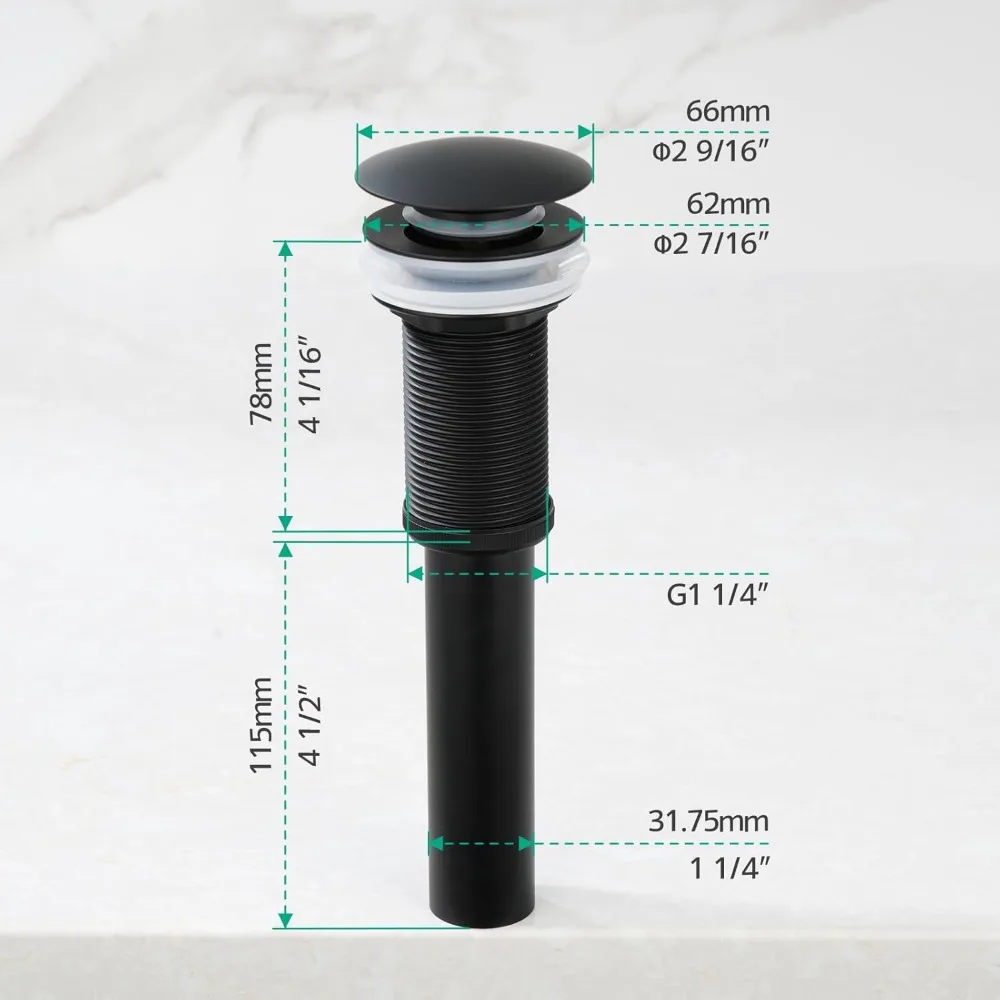 Grifo de baño giratorio contemporáneo negro mate con tapón de drenaje de fregadero emergente sin desbordamiento - Accesorio de lavabo de baño moderno