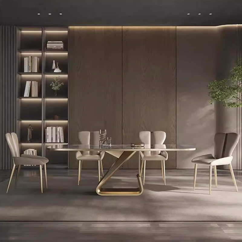 

#Italian Luxury Dining Table Set High-End Simple Design With Stainless Steel Marble Furniture For Home Dining Room