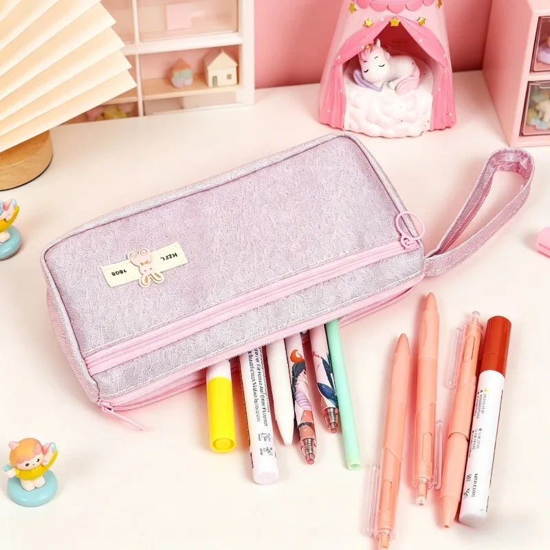 Solid-color Large-capacity Japanese-style Cotton-cord Pencil Case Perfect for Middle School Students' Daily School Supplies
