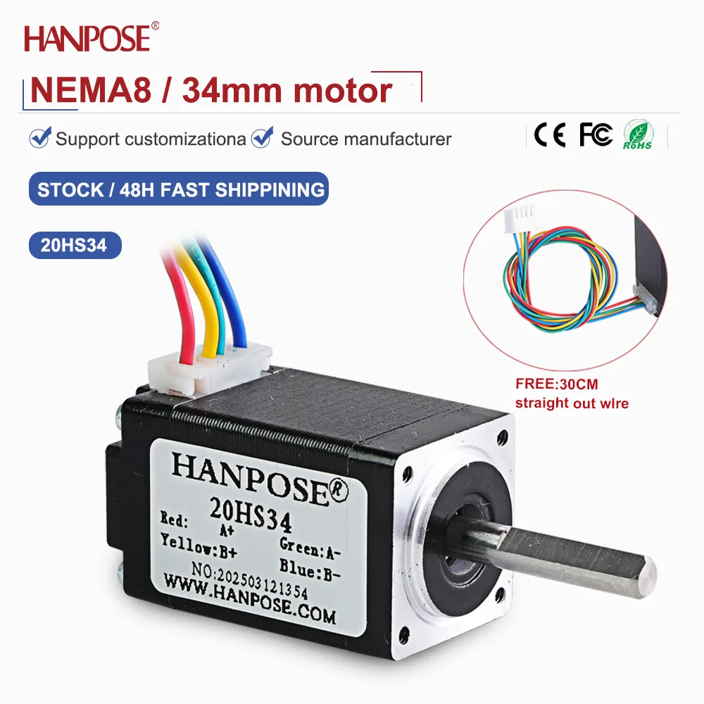 NEMA8  20HS34 Miniature Stepper Motor 0.021N. m 0.8A 3D Printing Accessories Motor Manufacturer Direct Sales in Stock