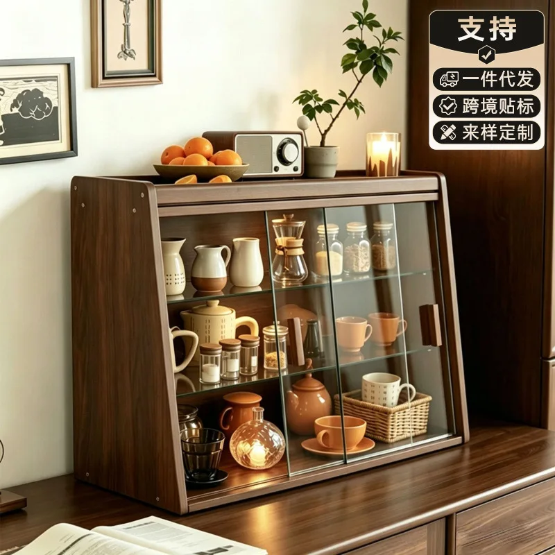 Storage Shelf Desktop Glass Dust-proof Dining Table Side Cabinet Teacup Drain Rack