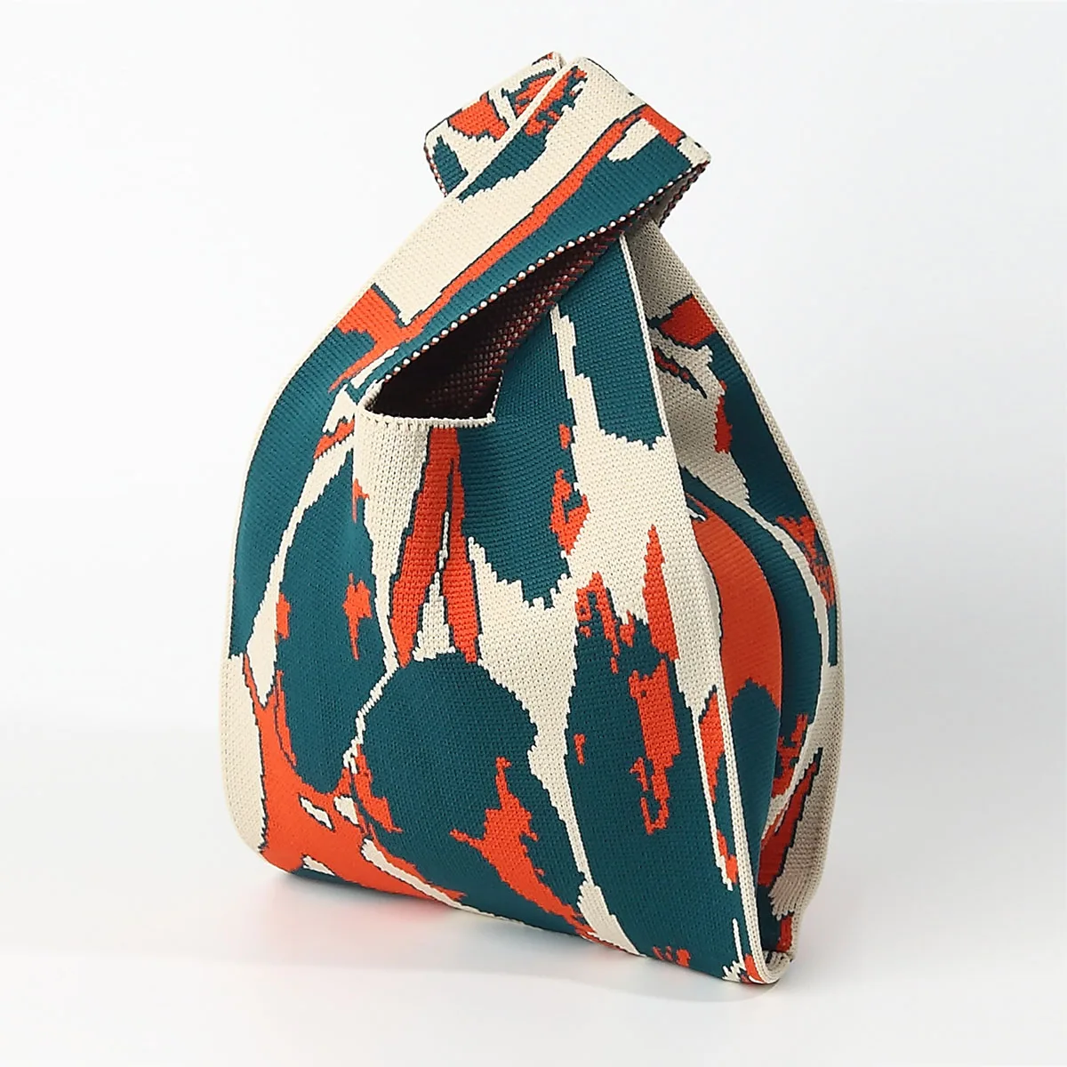 Artistic Splash-Ink Contrasting Graffiti Style Knitted Handbag, Lightweight and Foldableable with Large Capacity, Carry It with You to Hold Mobile Phones, Umbrellas, Cosmetics and Books, Open and Casual, Versatile for All Seasons