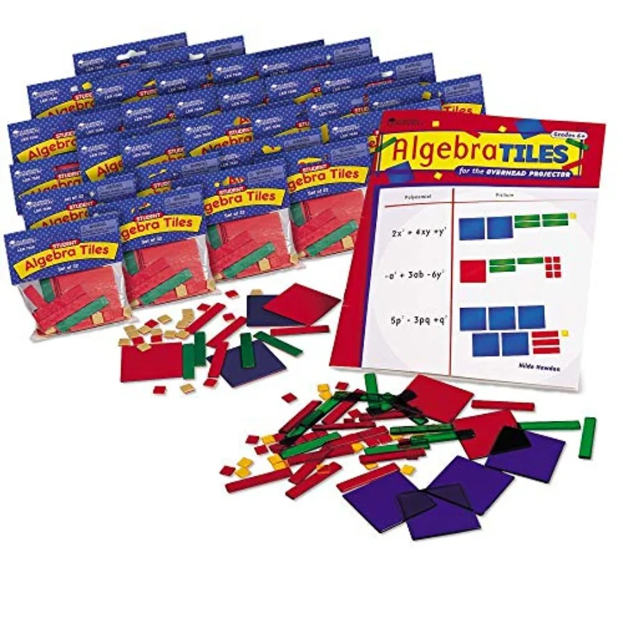 

Classroom algebra tile set for board games and homeschool math manipulativesplastic, bluedurable, color-coded for fractions and