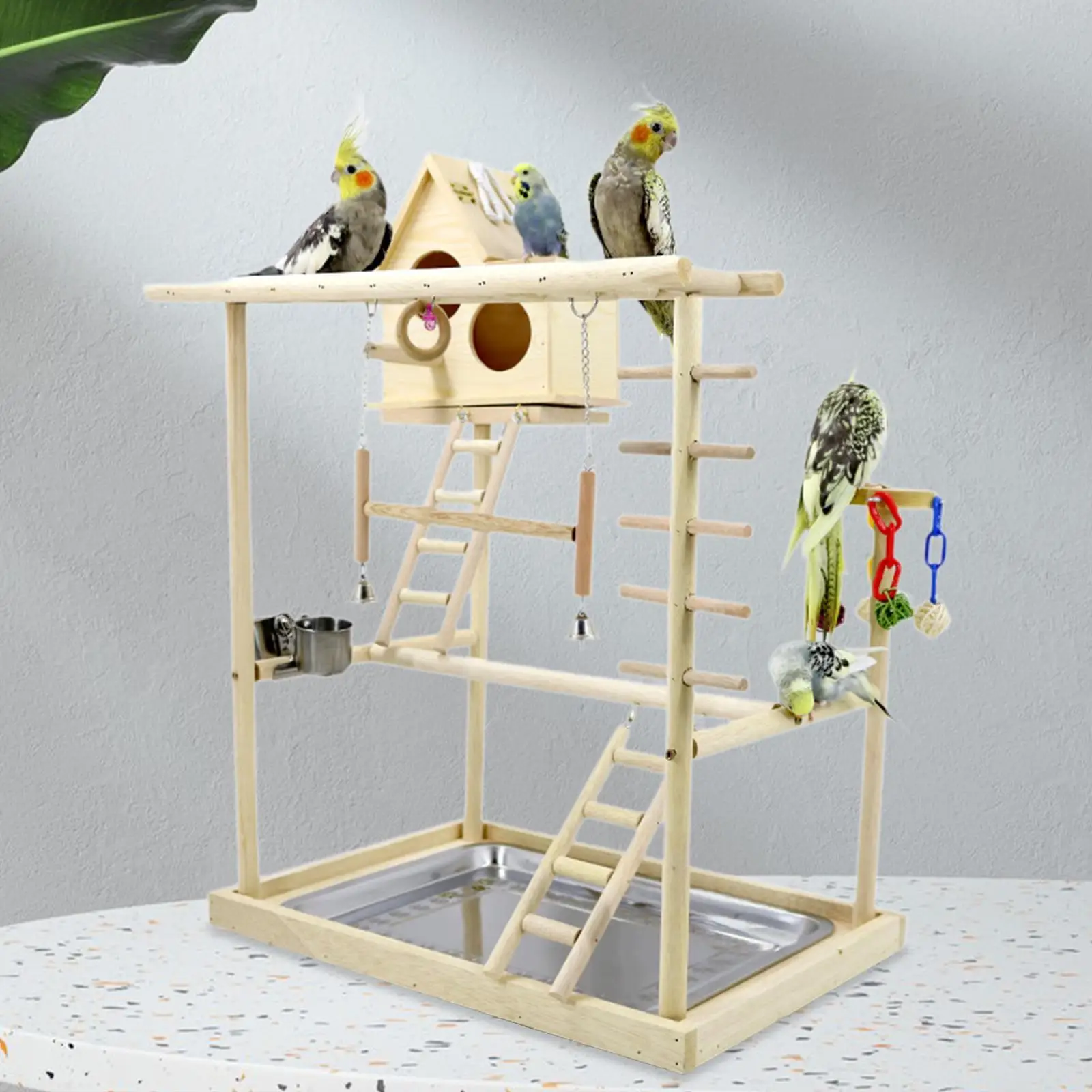 Bird Playground Climbing 3 Layers Wooden Stand for Conures Budgie Lovebirds