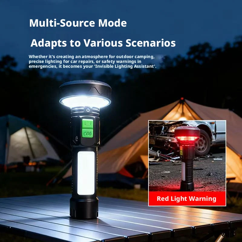 Built-in Lithium Battery USB Charging Torch, High Bright Multi-Source Strong Light Flashlight Equipped with Practical Side Lamp