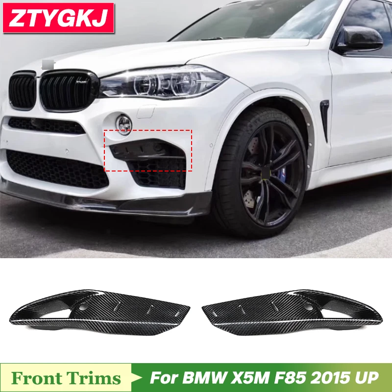 2 PCS Carbon Fiber Front Bumper Fog Lamp Air Vents Trims For BMW X5M F85 Tuning 2015 Up