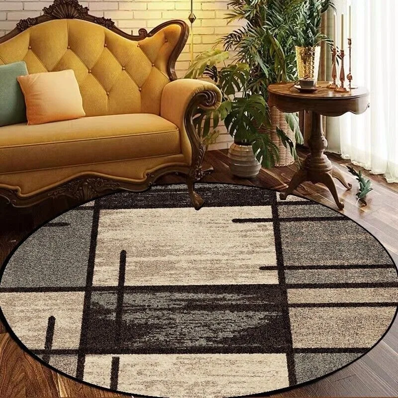 Nordic Plaid Round Carpet for Living Room Big Size Classics Swivel Chair Bedroom Rug Non-slip Soft Sofa Coffee Tables Floor Mat