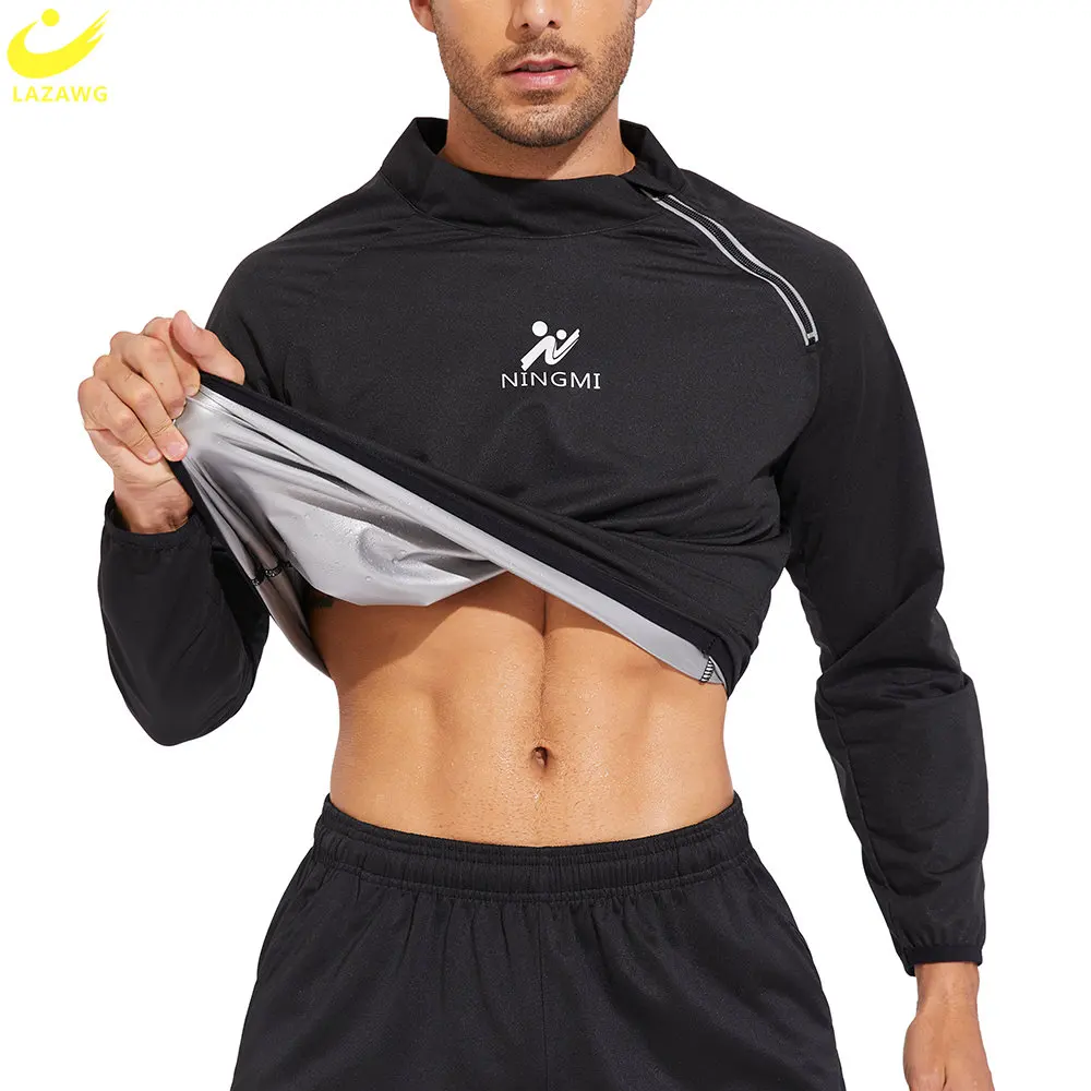 LAZAWG Sauna Top for Men Weight Loss Shirt Sweating Long Sleeves Thin Fat Burning Fitness Sportwear Slimming Gym Body Shaper