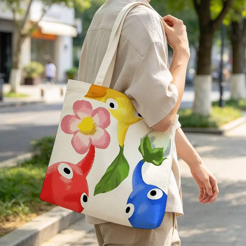 P-Pikmin Shoulder Bag Large Capacity Canvas Handbag Shopping Bags Makeup Bag Coin Purse for Birthday Gift Beach Vacation