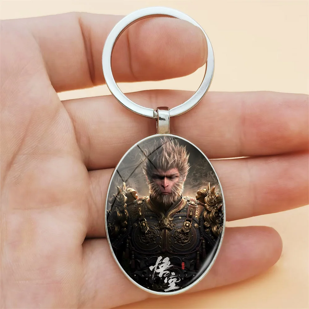 Black Myth Wukong Game Elliptical Glass Time Gem Keychain Bag Car Keychain Pendant Decorative Gift