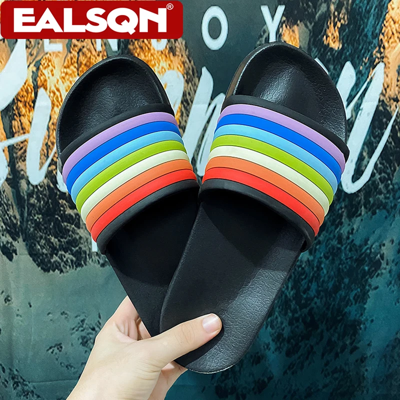 Unisex Striped Slipper For Couple Indoor Bath Slipper Men's EVA Lightweight Outdoor Casual Breathable Walking Slippers Sandals