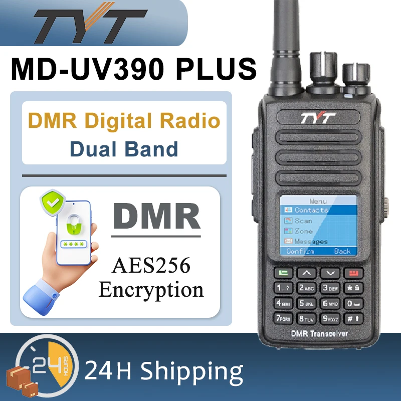 TYT DMR Radio MD-UV390 Plus Digital 10W VHF UHF Dual Band AES256 Encryption IP67Waterproof GPS Optional Long Range Walkie Talkie