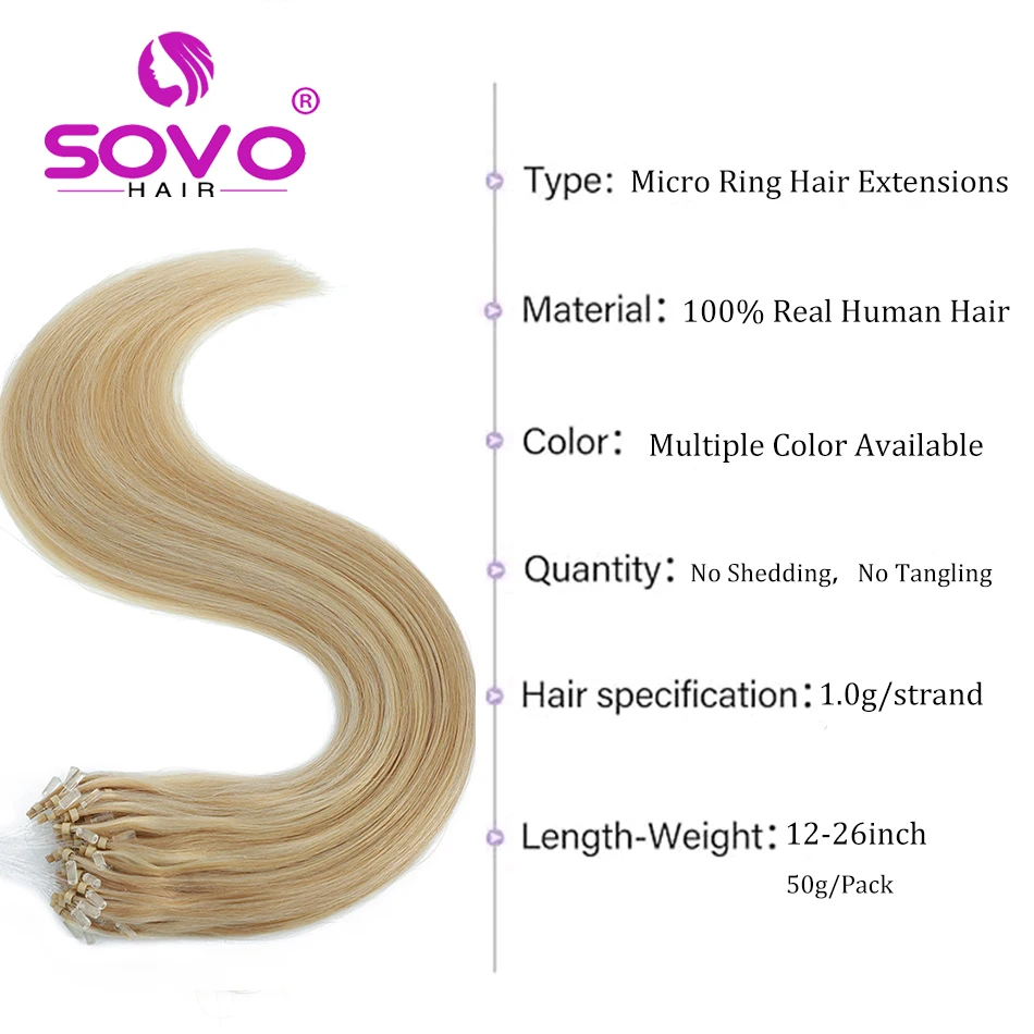 Micro Loop Human Hair Extensions Straight Natural Hair Micro Beads Rings European Hair Highlight Balayage Blonde 100 Strands