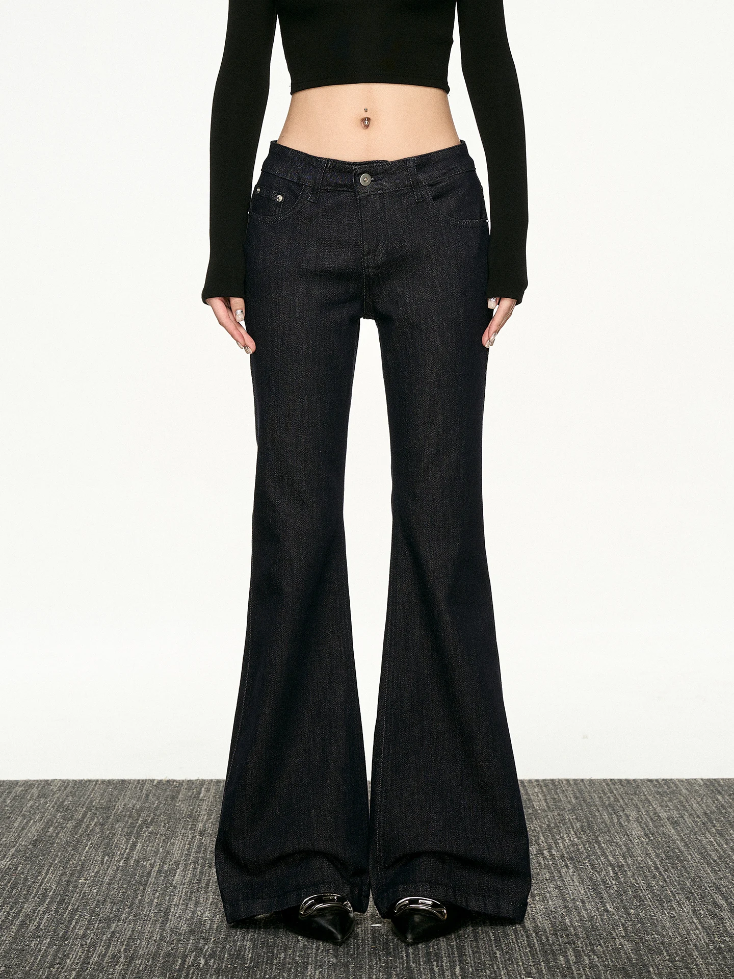 Aaisup Low Waist Bell Bottom Jeans Women's Slim Fit Non-Matching Spring Autumn American Style Slimming Floor-Length Pants