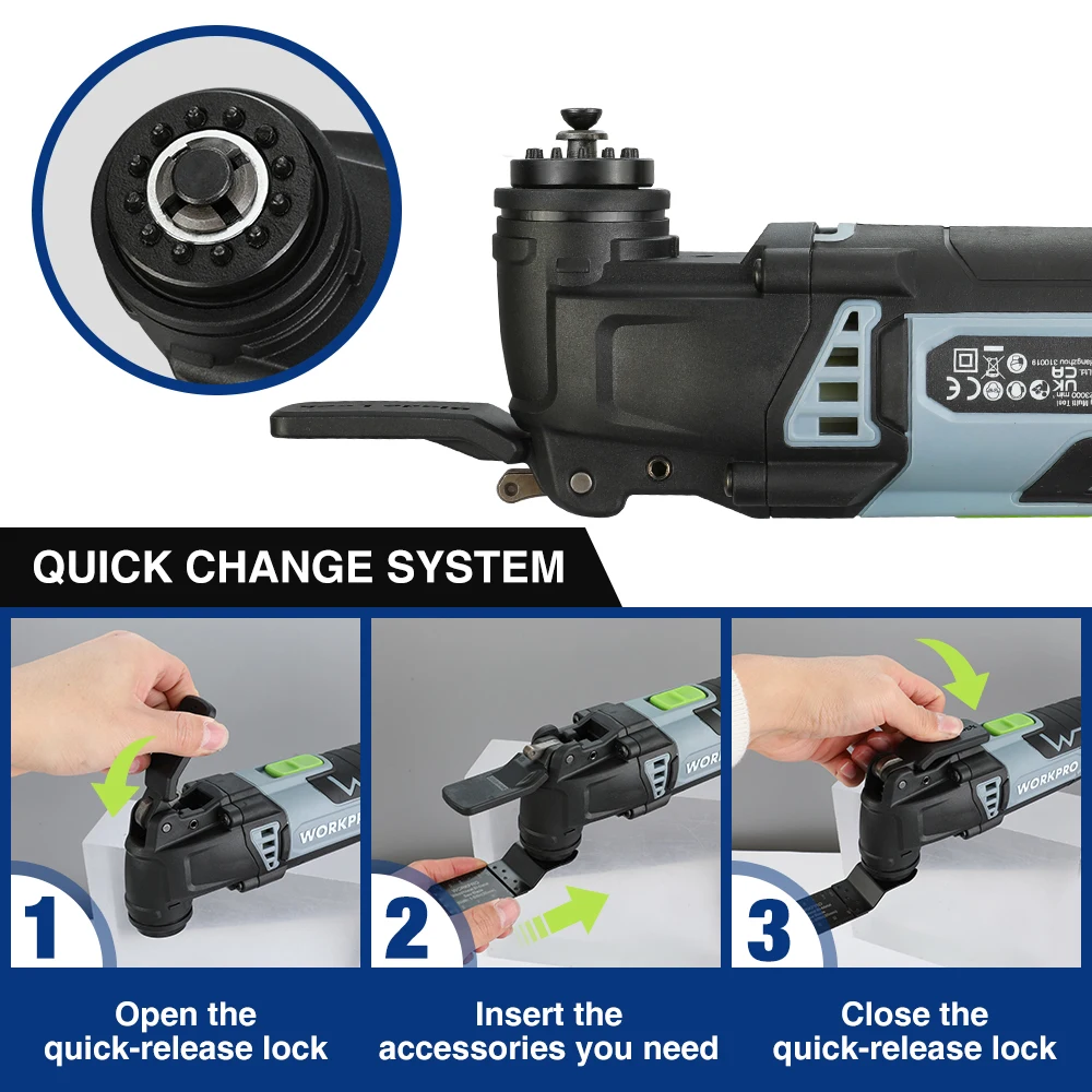 WORKPRO 300W Dao Động Nhìn Thấy Bộ Dụng Cụ Sửa Chữa Đa Năng Cho Gỗ Làm Việc Với Nhanh Chóng-Thay Đổi Lưỡi Dao 6 Biến Tốc Độ điện Nhìn Thấy