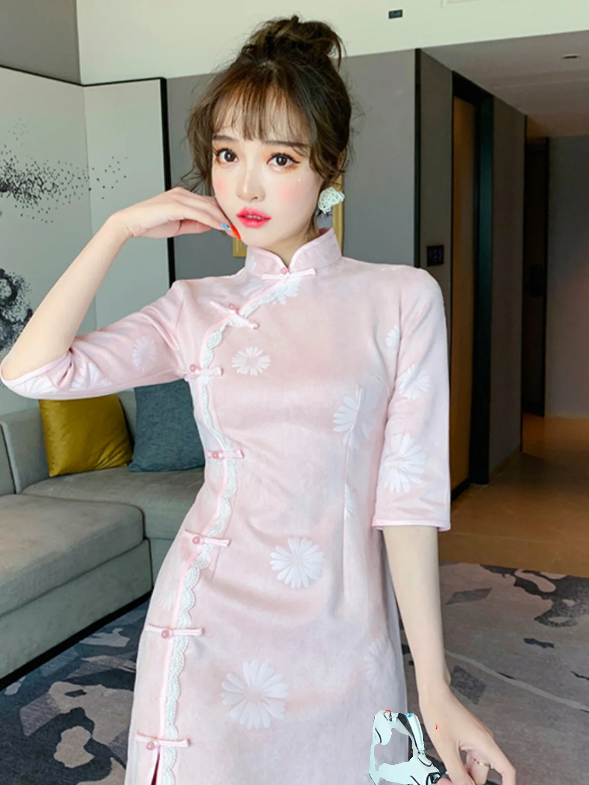 

Улучшенная новая китайская одежда Pink Daisy Sle Dr, художественная чайная одежда, модное лето для молодых женщин, 2025 г.