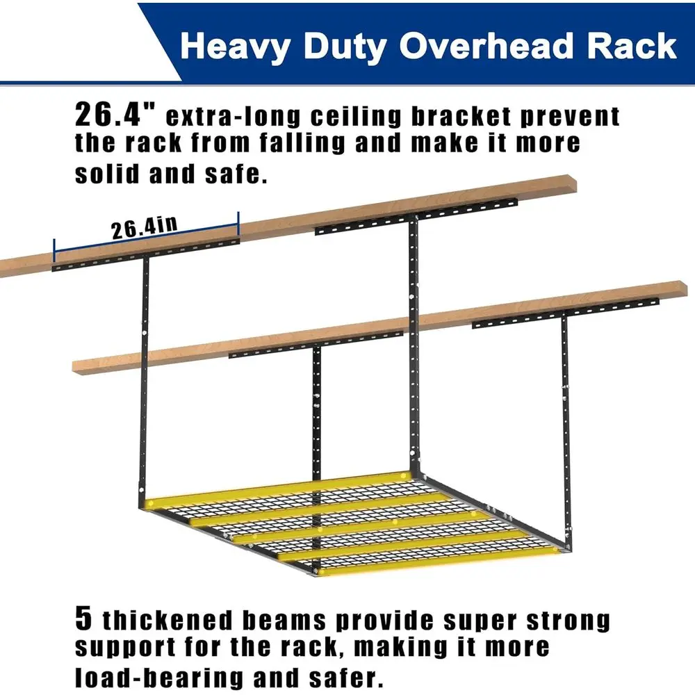 Heavy-Duty 3x4FT Adjustable Ceiling Storage Rack for Garage, 450lbs Capacity, Metal Organizer, Black