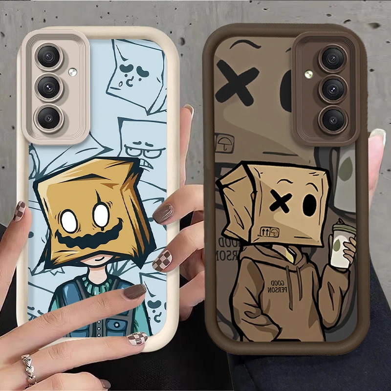 Cartoon Box Paper Man Silicone Phone Case For Samsung Galaxy S24 Ultra S23 S22 S21 Plus FE A54 A34 A14 A73 A53 A33 Soft Cover