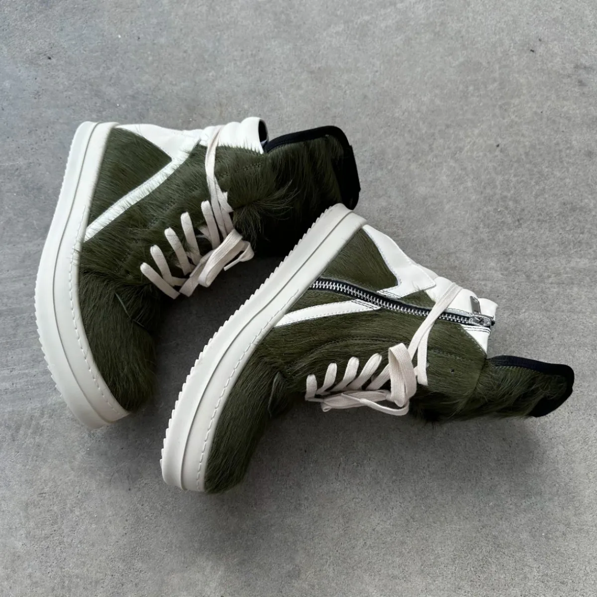Ro Classic Design Men Shoe Horse Hair Women Boots High Top Sneaker Army Green Horsehair Shoes Leather Sneakers Zipper Ankle Boot