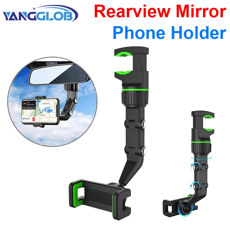 

Rearview Mirror Phone Holder 360° Rotatable and Retractable Car Phone Mount Multifunctional Rear View Mirror Holder for All Car