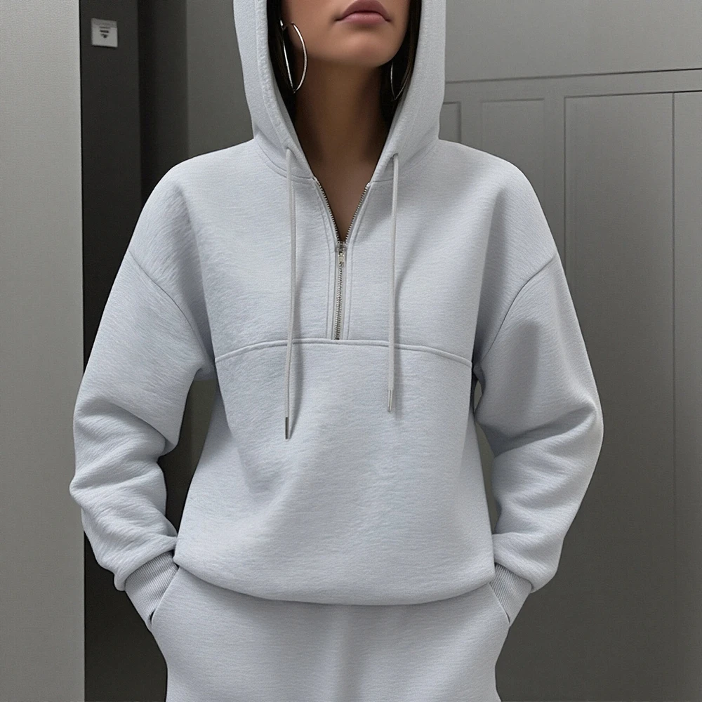 الخريف الشتاء هوديي المرأة عارضة مستقيم الأكمام تناسب نمط الملابس مستقيم الأكمام الديكور خالية مريحة أعلى